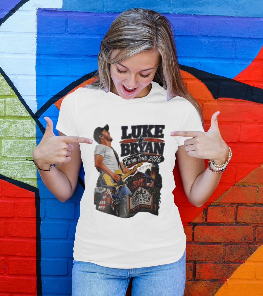 Luke Bryan Farm Tour 2026 Prairie View Farms Brookston IN Pickup Truck Barn Scene T-Shirt