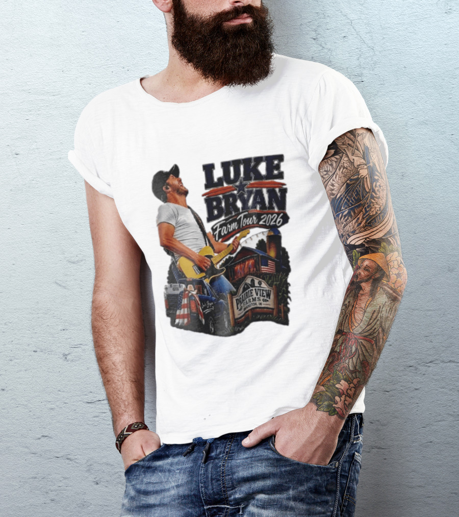 Luke Bryan Farm Tour 2026 Prairie View Farms Brookston IN Pickup Truck Barn Scene T-Shirt