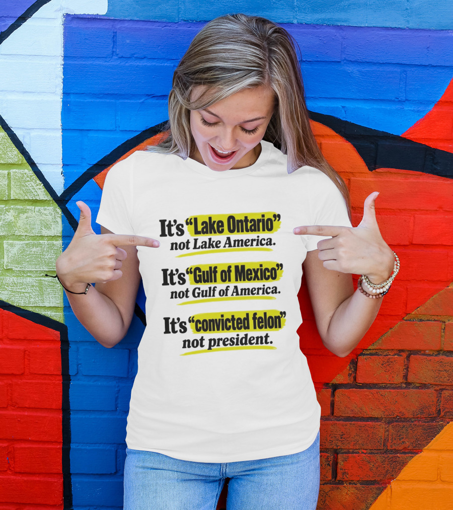 It's Lake Ontario Not Lake America Gulf Of Mexico Not Gulf Of America Convicted Felon Not President T-Shirt