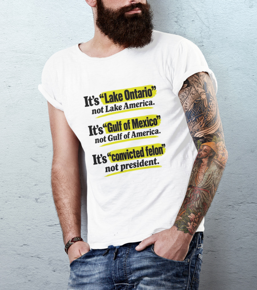 It's Lake Ontario Not Lake America Gulf Of Mexico Not Gulf Of America Convicted Felon Not President T-Shirt
