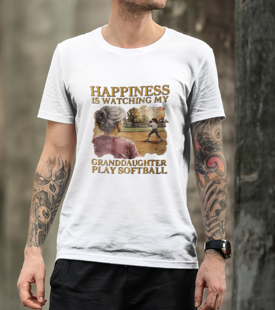 Happiness Is Ing My Granddaughter Play Softball Grandmother Back View Girl Field Sunset T-Shirt