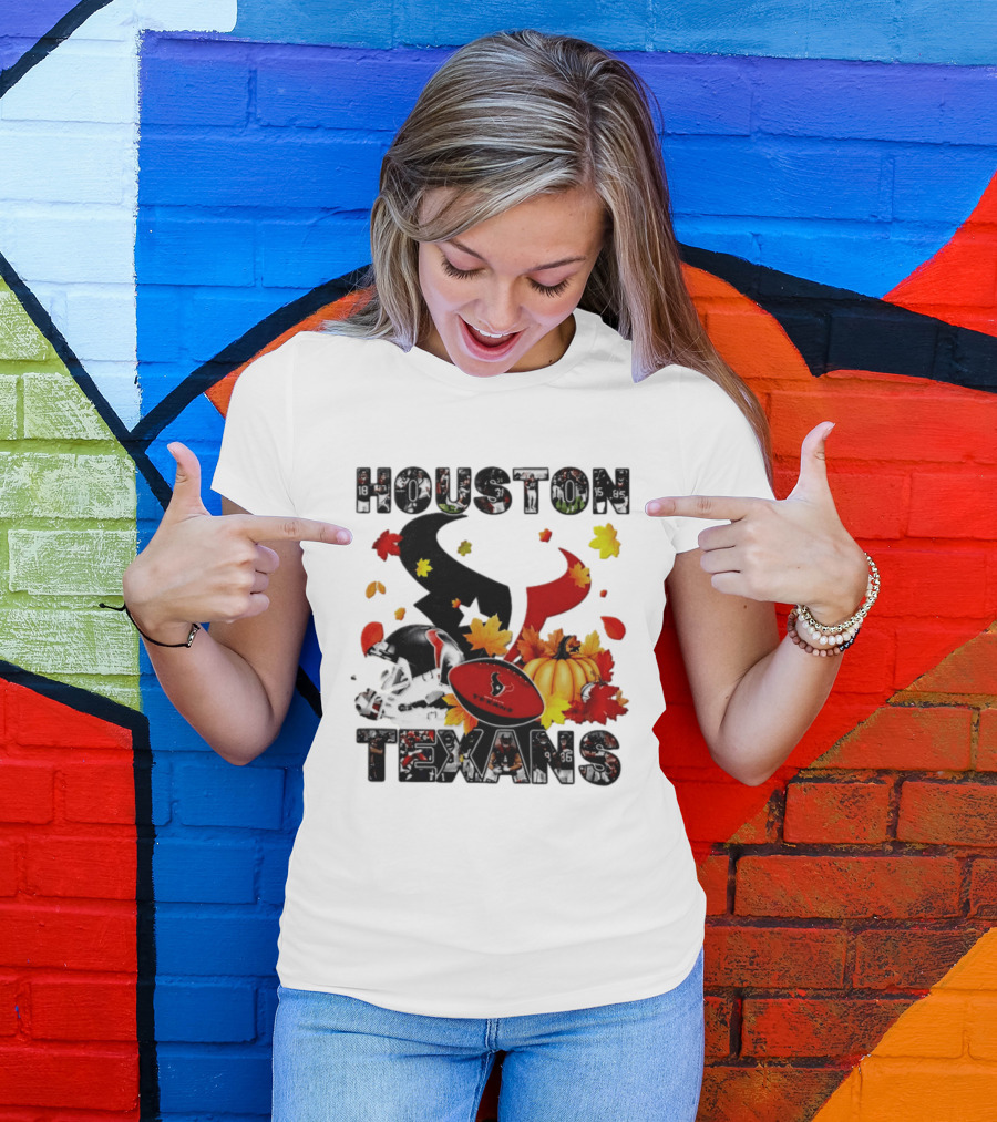 Houston Texans Football Autumn Fall Pumpkin Helmet Leaves 2026 Halloween T-Shirt