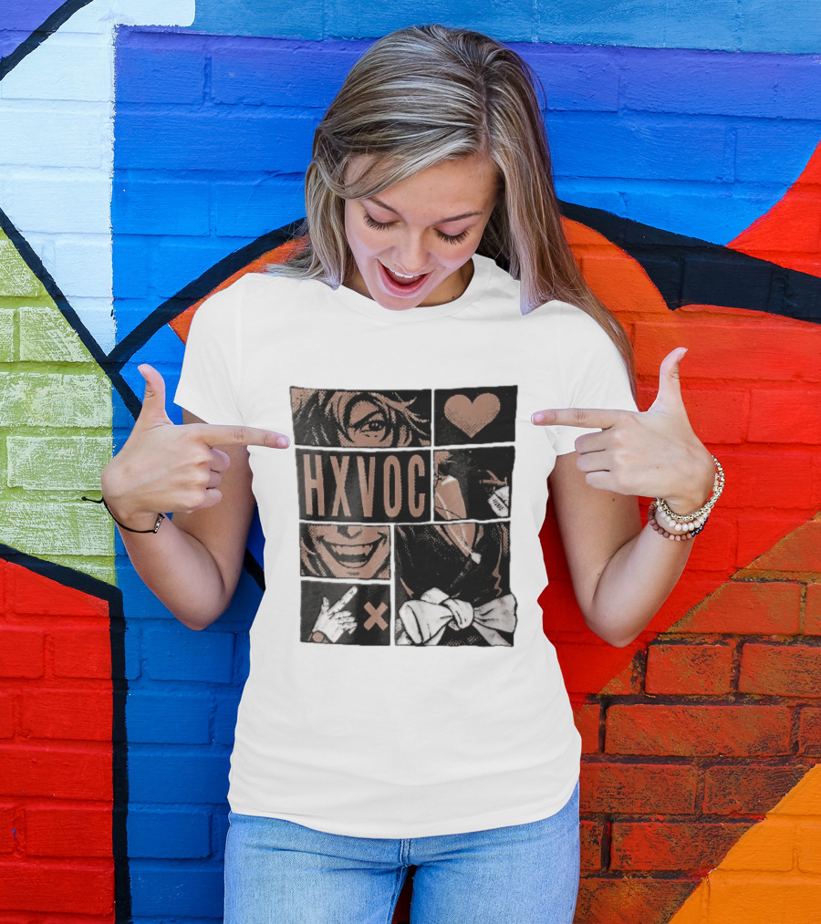 Hxvoc Halftone Manga Vampire Comic Panels Fangs Heart Bow T-Shirt