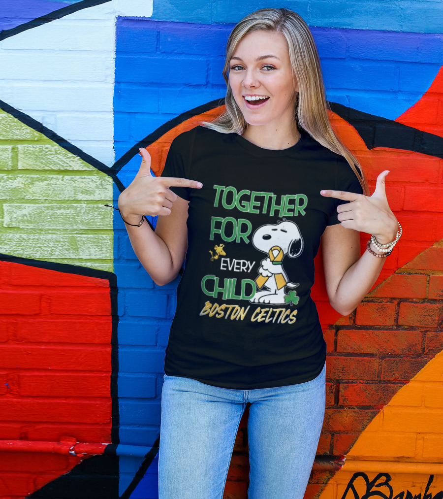 Boston Celtics Together Cartoon Dog Bird Awareness Ribbon Shamrock T-Shirt