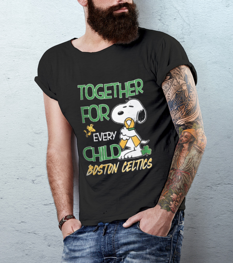 Boston Celtics Together Cartoon Dog Bird Awareness Ribbon Shamrock T-Shirt