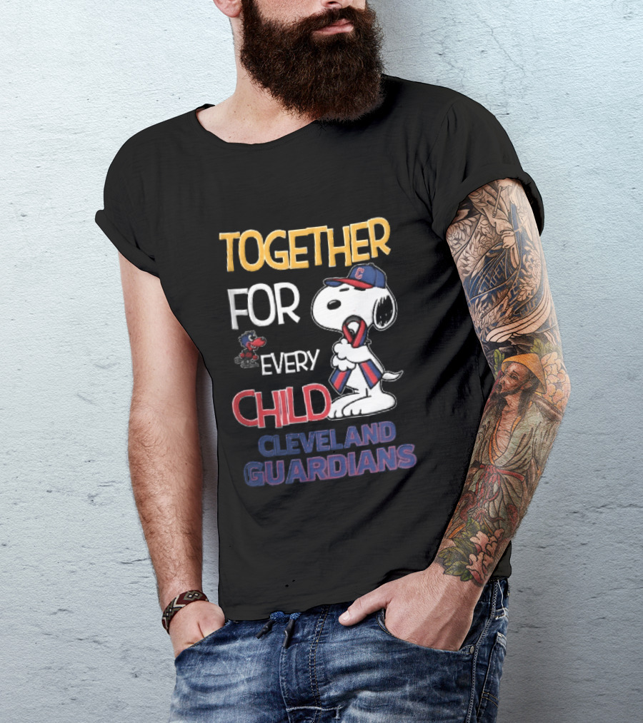 Cleveland Guardians Together For Every Child Snoopy Awareness Ribbon MLB T-Shirt