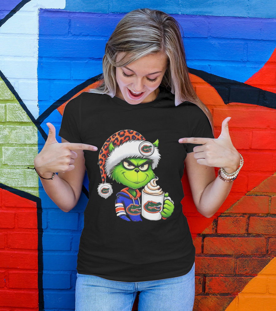 Holiday 2026 Grinch In Florida Gators With Festive And Santa Hat T-Shirt