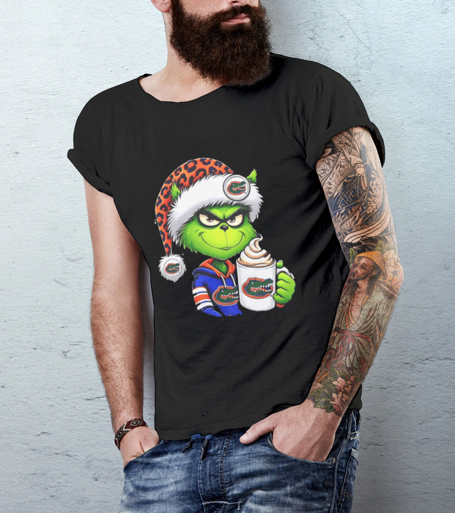 Holiday 2026 Grinch In Florida Gators With Festive And Santa Hat T-Shirt