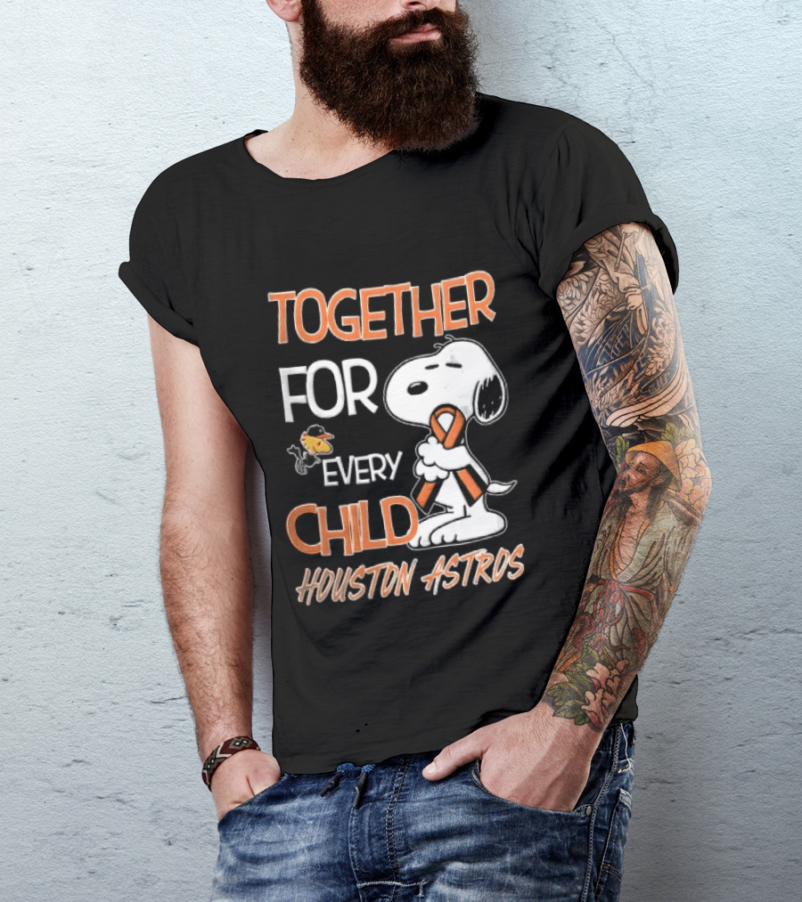 Together For Every Child Houston Astros Snoopy Woodstock Orange Ribbon MLB T-Shirt