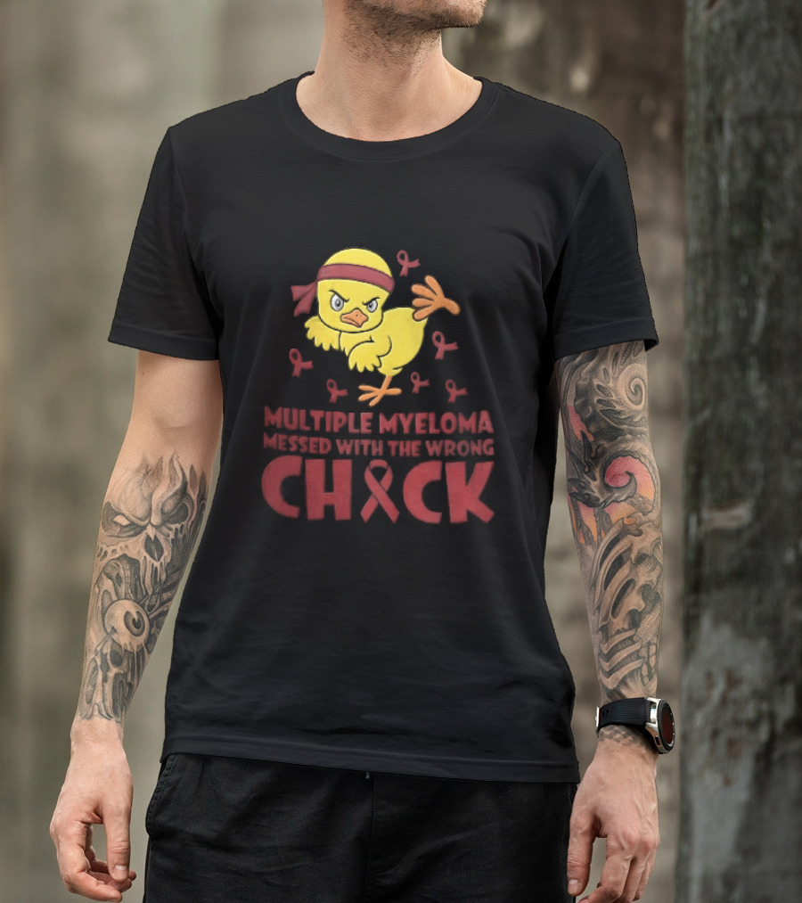 Multiple Myeloma Messed With The Wrong Chick Angry Yellow Bird Red Awareness Ribbons T-Shirt