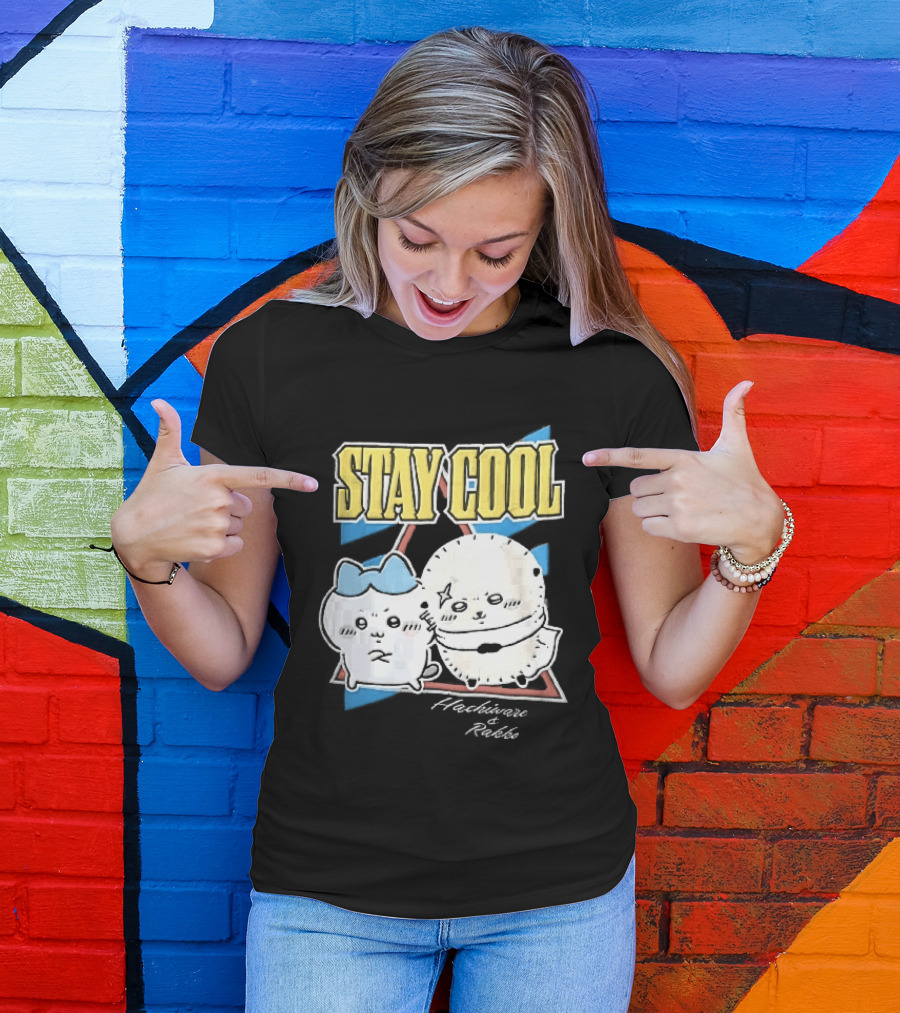 Stay Cool Hachiware And Rakko Distressed Cartoon Anime Characters T-Shirt