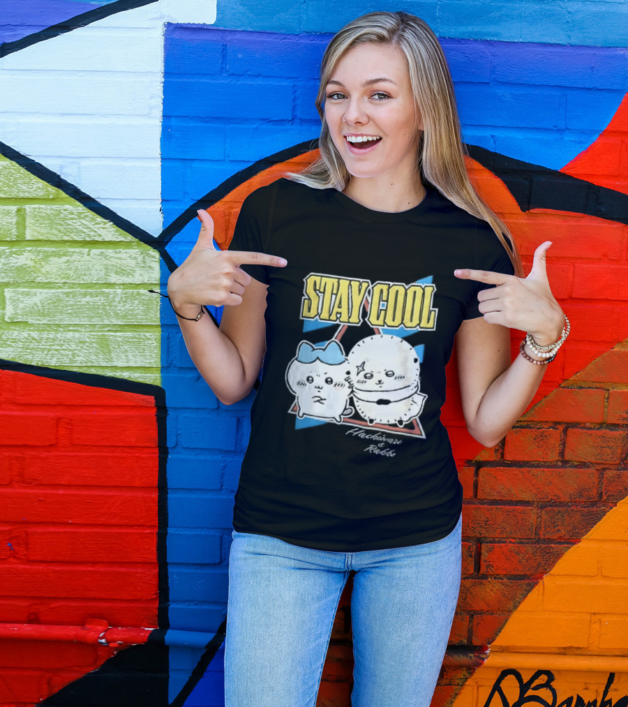 Stay Cool Hachiware And Rakko Distressed Cartoon Anime Characters T-Shirt