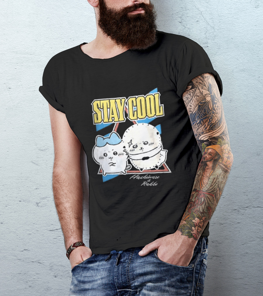 Stay Cool Hachiware And Rakko Distressed Cartoon Anime Characters T-Shirt