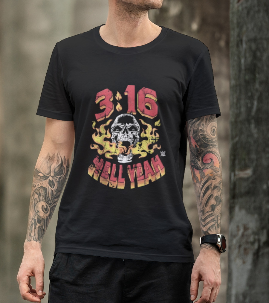 Steve Austin Stone Cold 3 16 Skull Flaming Hell Yeah WWE T-Shirt