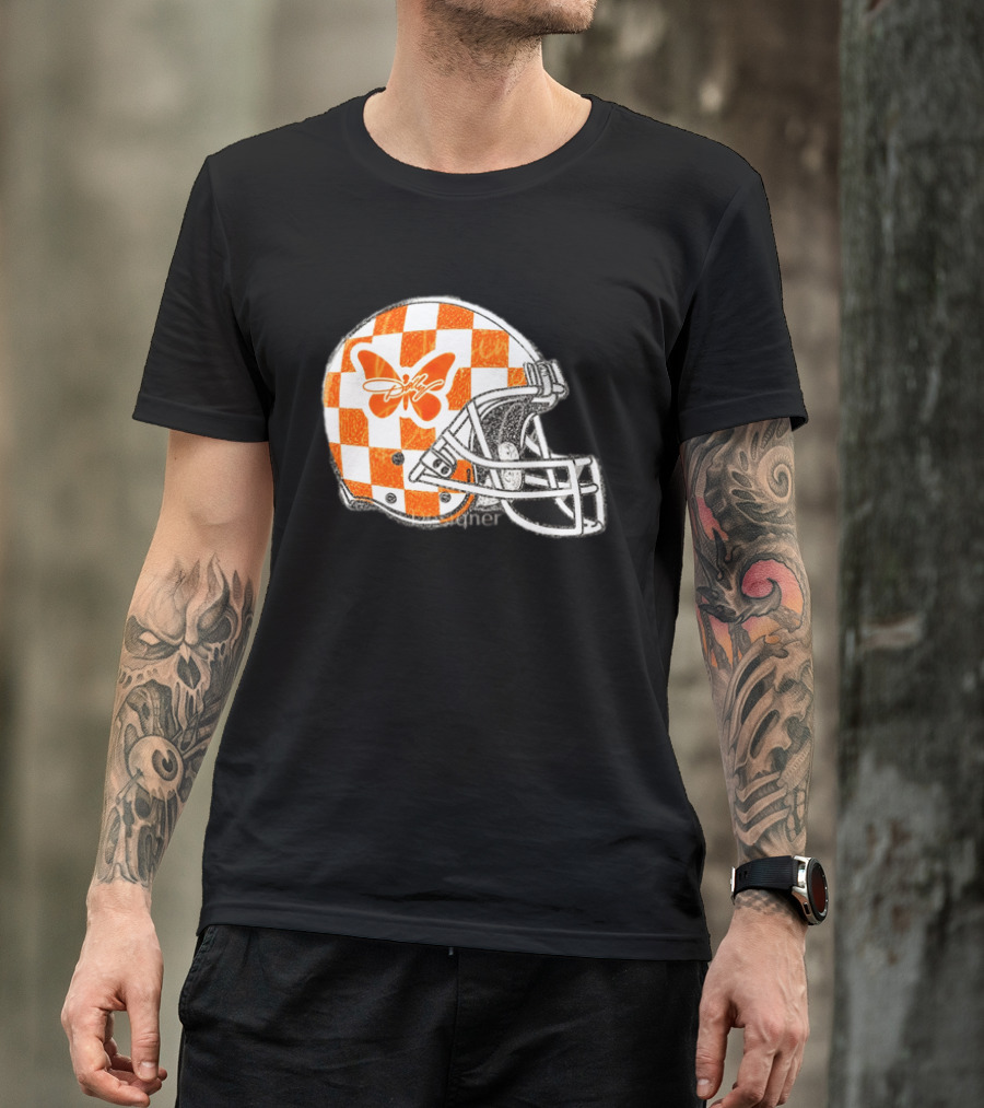 Tennessee Vols Football Helmet Checkerboard Butterfly Dolly Parton Version T-Shirt