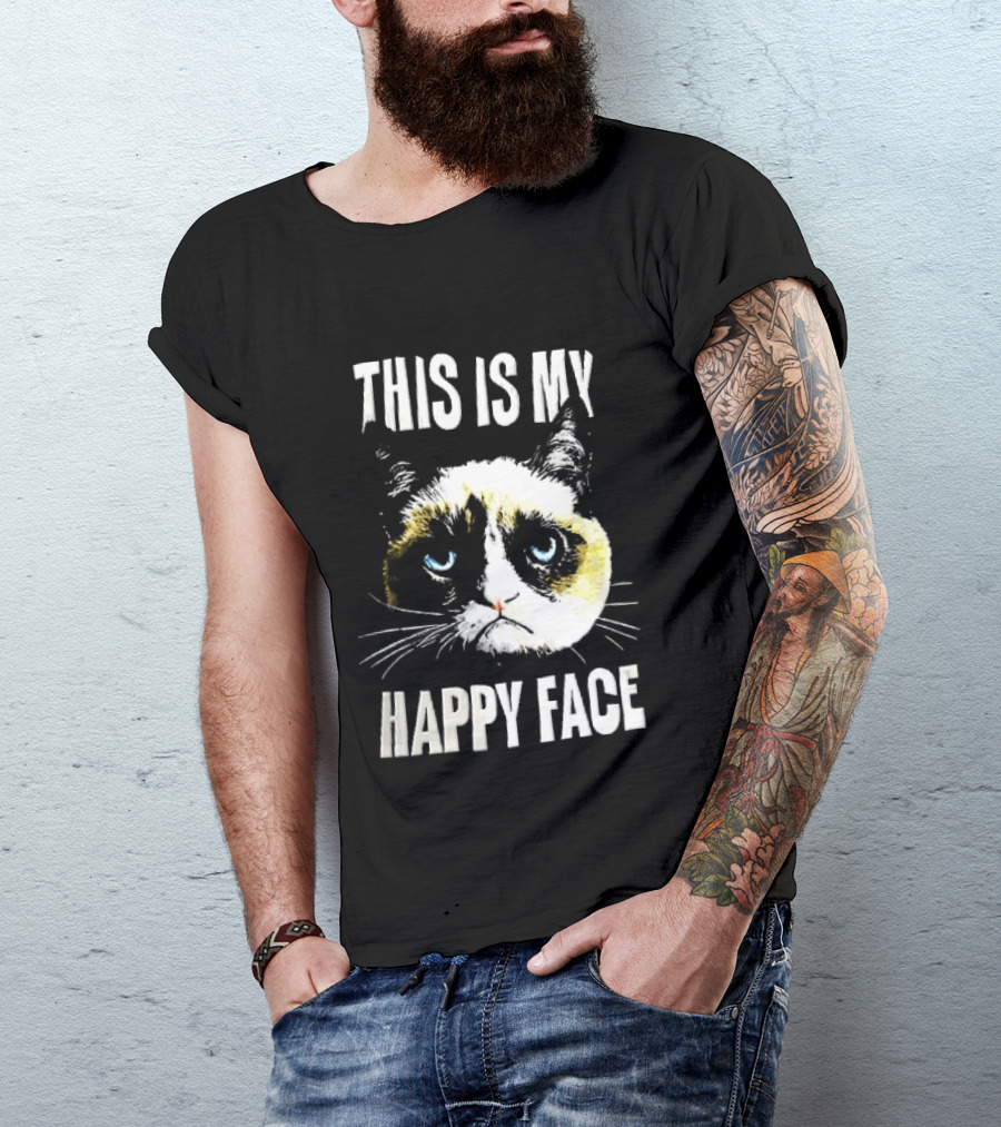 This Is My Happy Face Grumpy Cat Blue Eyes Frowning T-Shirt