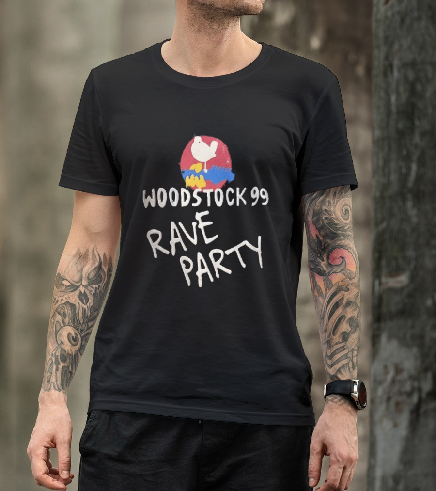 Woodstock 99 Rave Party White Dove Blue Guitar Red T-Shirt