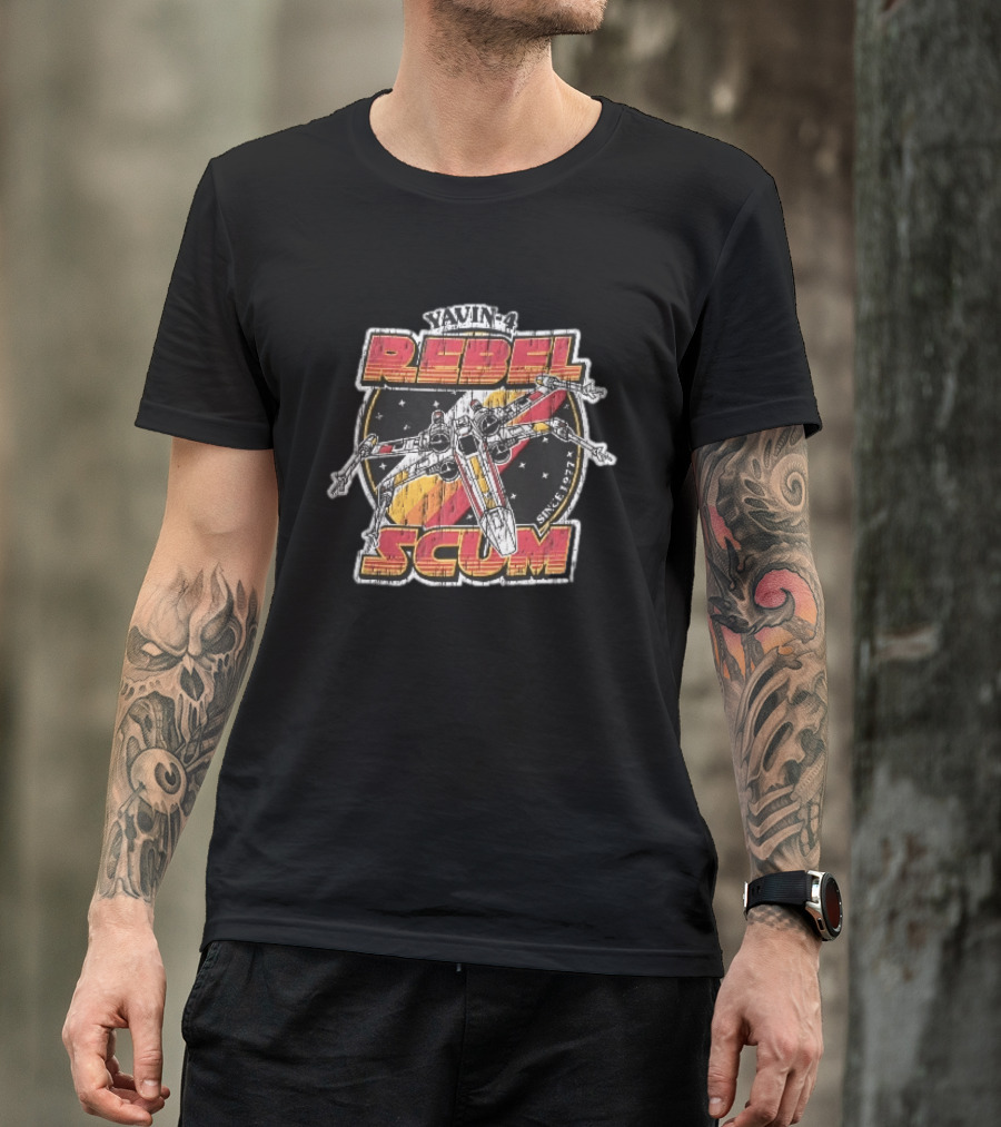 Yavin 4 Rebel Scum Since 1977 Distressed X Wing Starfighter Space T-Shirt