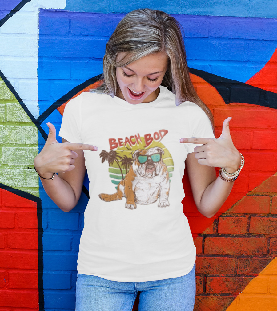 Beach Bod Bulldog With Sunglasses And Palm Trees T-Shirt