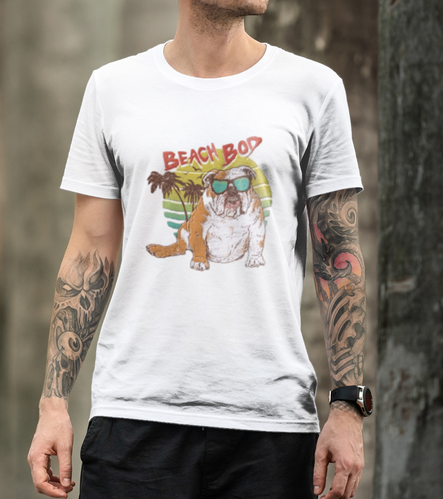 Beach Bod Bulldog With Sunglasses And Palm Trees T-Shirt