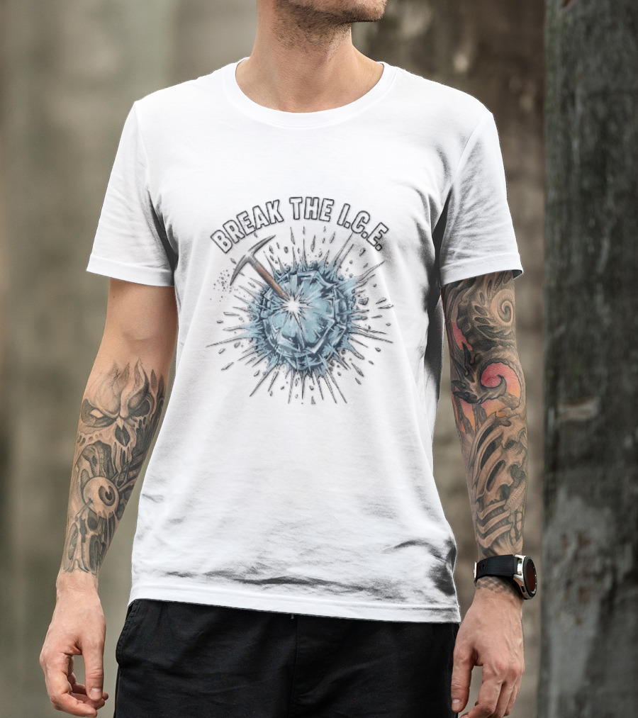 Break The Ice Pickaxe Shattering Frozen Sphere Splatter Shards T-Shirt
