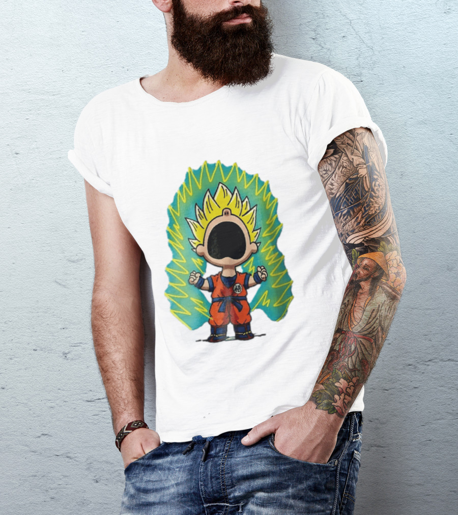 Cartoon Super Saiyan Screaming Boy With Yellow Aura And Orange Suit T-Shirt
