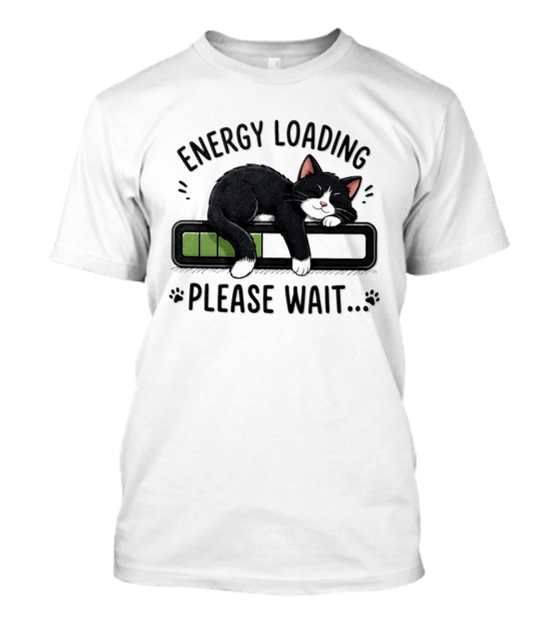 Cat Energy Loading Please Wait Sleeping Black Cat Battery Charge T-Shirt
