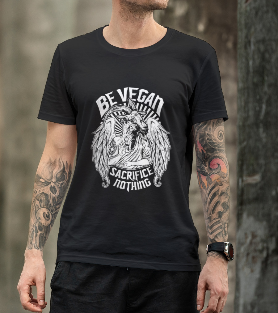 Be Vegan Sacrifice Nothing Anticarnist Winged Goat Third Eye Line T-Shirt