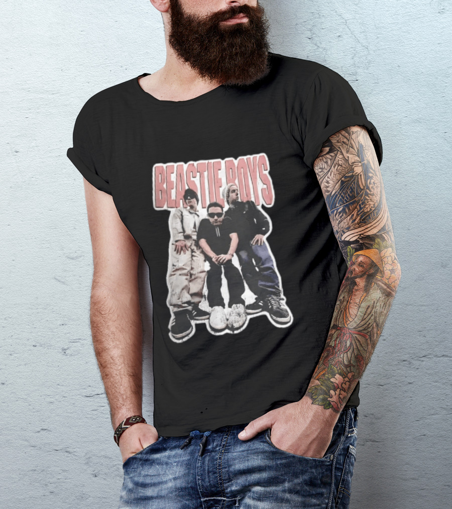 BEASTIE BOYS Three Band Members Group Photo Distressed Bootleg T-Shirt
