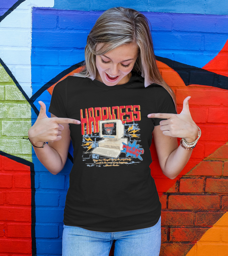 Happiness Perfect Body Retro Computer Lightning Bolts T-Shirt