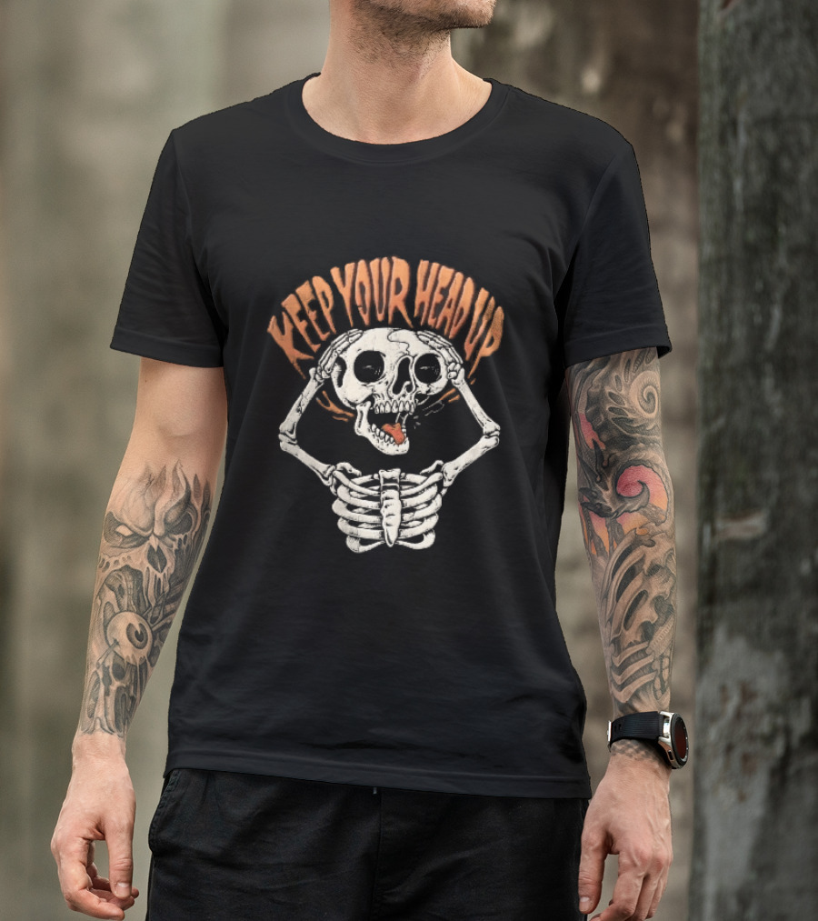 Keep Your Head Up Skeleton Lifting Skull Above Ribcage T-Shirt
