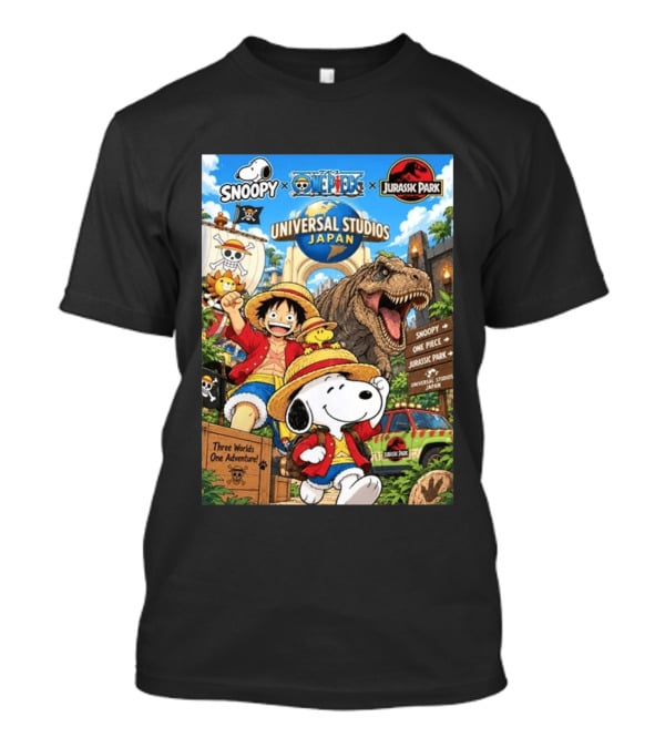 Snoopy One Piece Jurassic Park Universal Studios Japan Three Worlds One Adventure T-Shirt