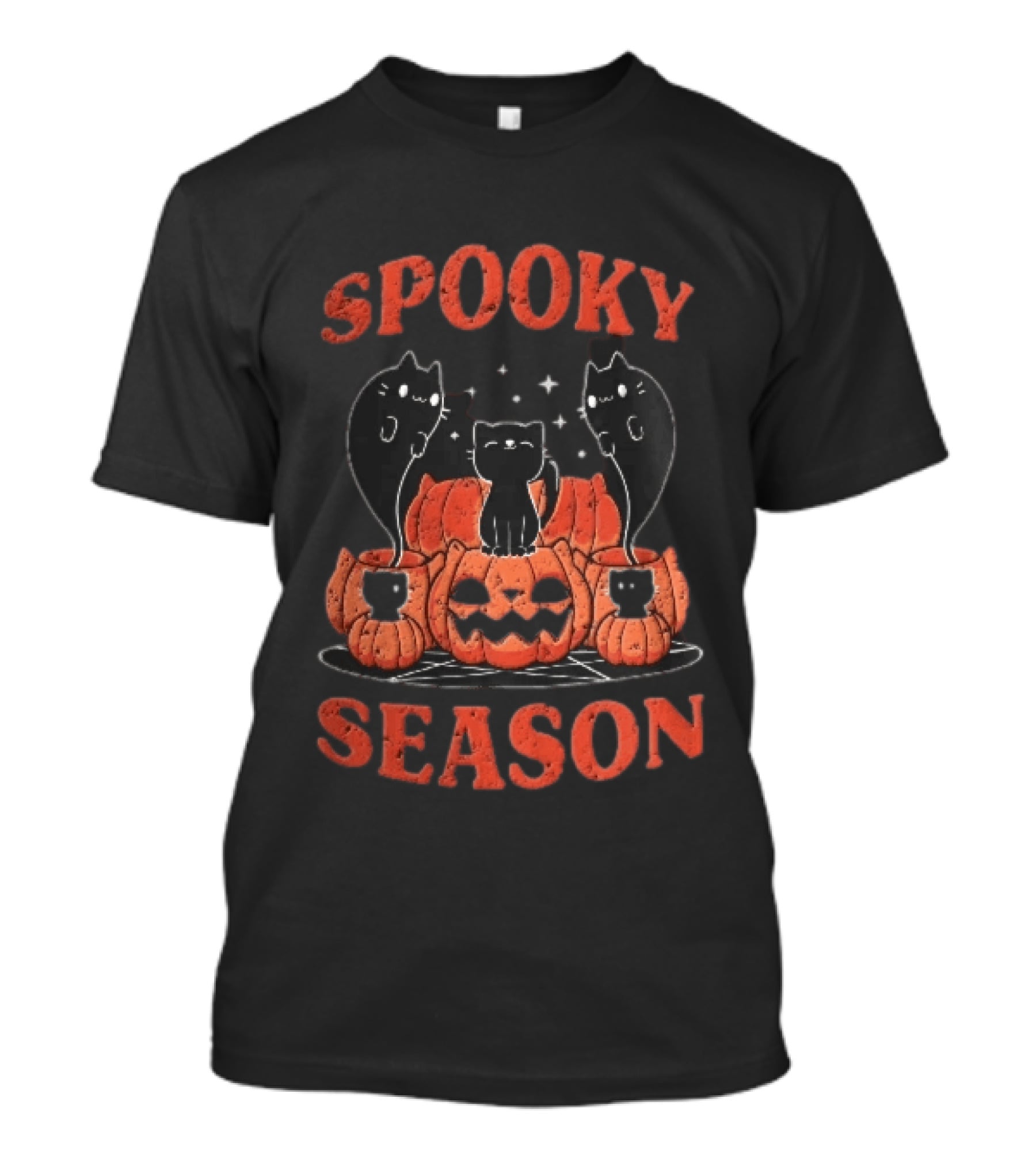 Spooky Season Black Cats Jack O Lantern Pentagram Cartoon T-Shirt