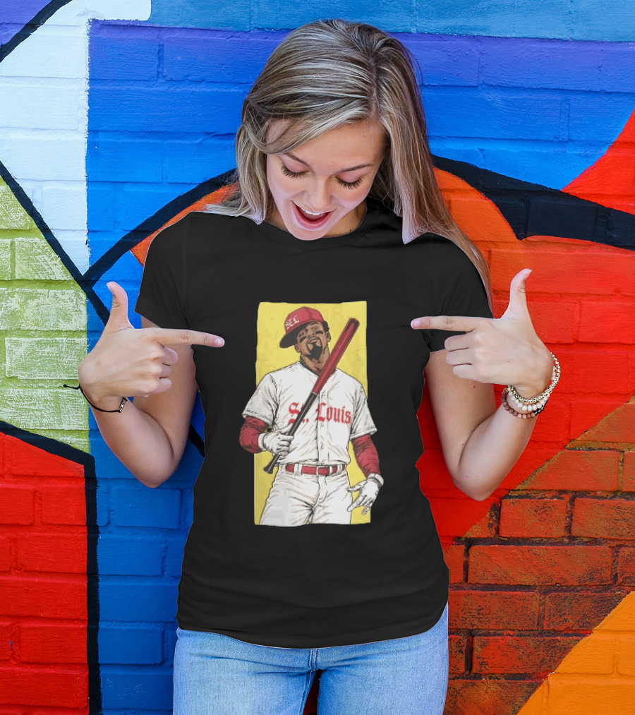 St Louis Cardinals STL Baseball Player Caricature With Bat T-Shirt