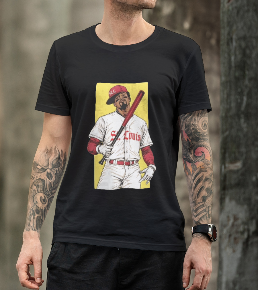 St Louis Cardinals STL Baseball Player Caricature With Bat T-Shirt