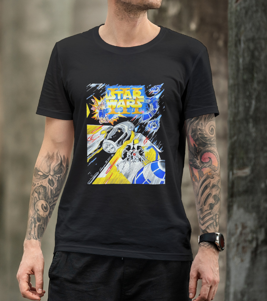 Star Wars Revenge Of The Sith Galactic Battle Artwork Featuring Anakin Skywalker And Iconic Droid Spaceships T-Shirt