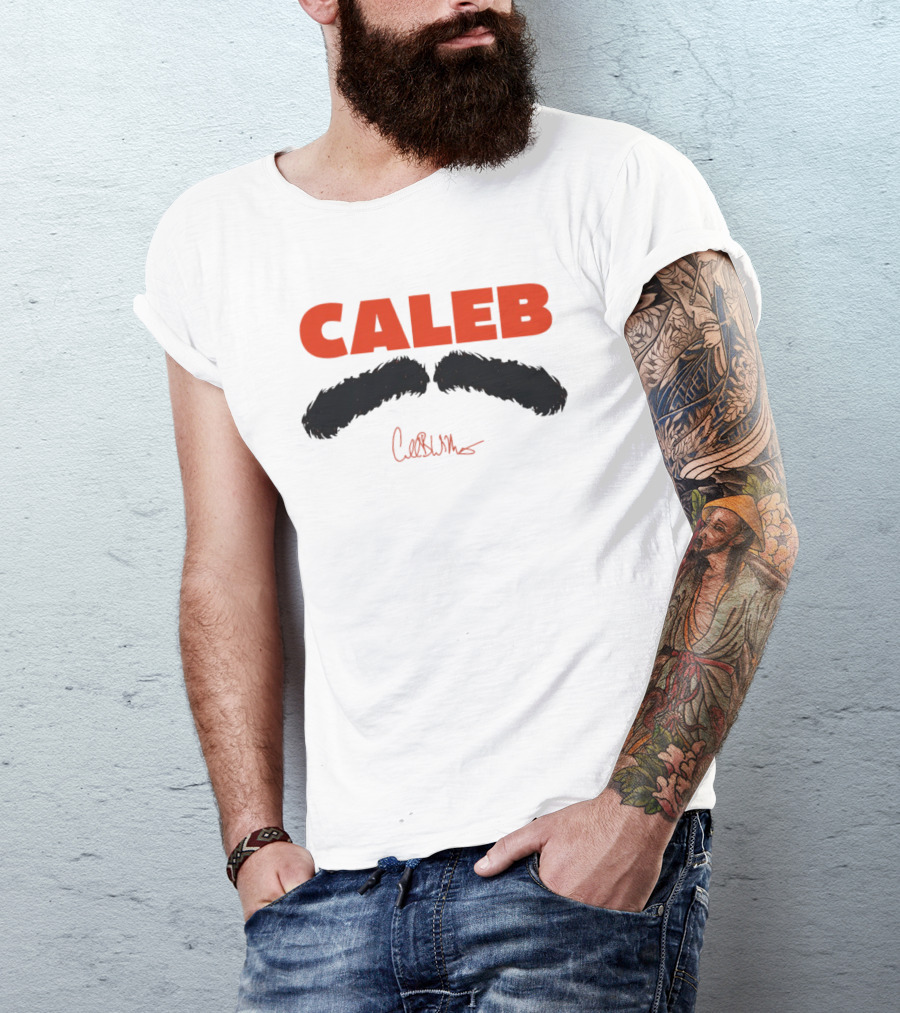 Caleb Mustache Red Text Signature T-Shirt