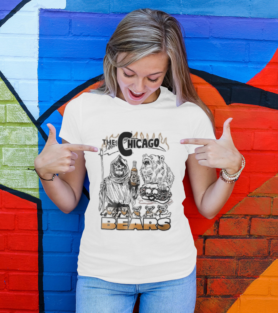 Chicago Bears Malort Grim Reaper Grizzly With Sandwich Line T-Shirt