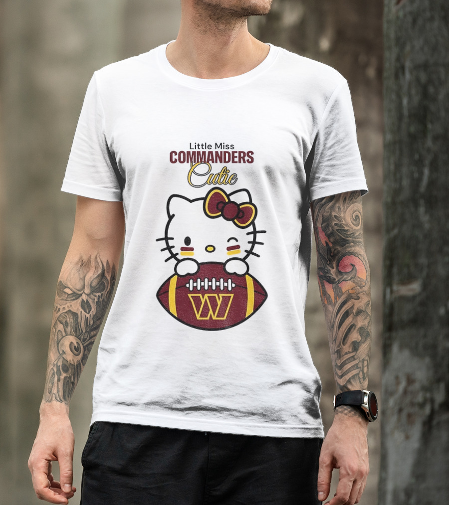 Little Miss Commanders Cutie Hello Kitty Football T-Shirt