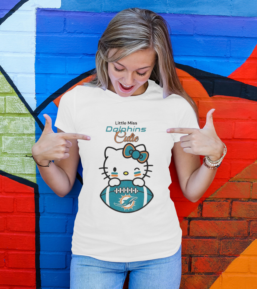 Little Miss Dolphins Cutie Hello Kitty Football T-Shirt