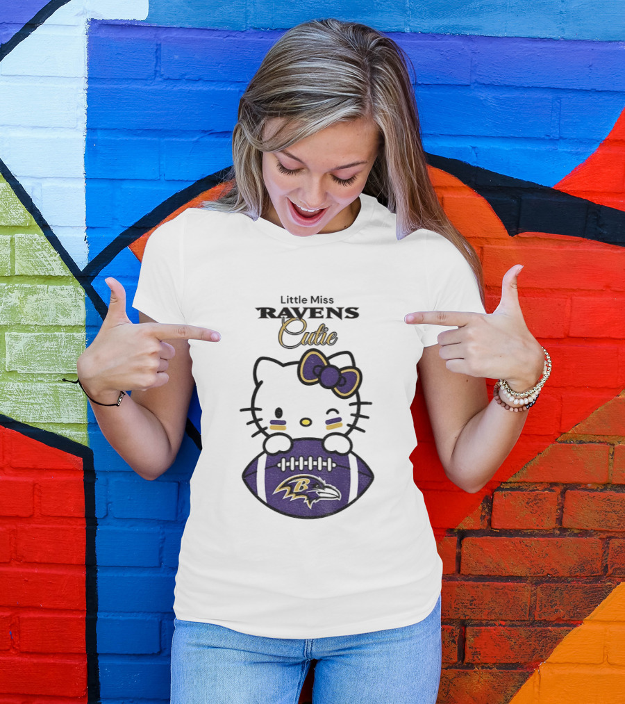 Little Miss Ravens Cutie Hello Kitty Football T-Shirt