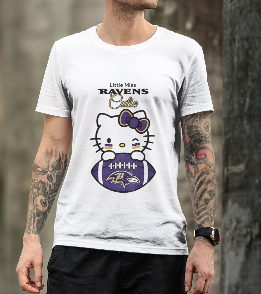 Little Miss Ravens Cutie Hello Kitty Football T-Shirt