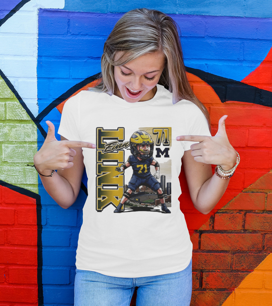 Evan Link 71 Michigan Wolverines Football Caricature T-Shirt