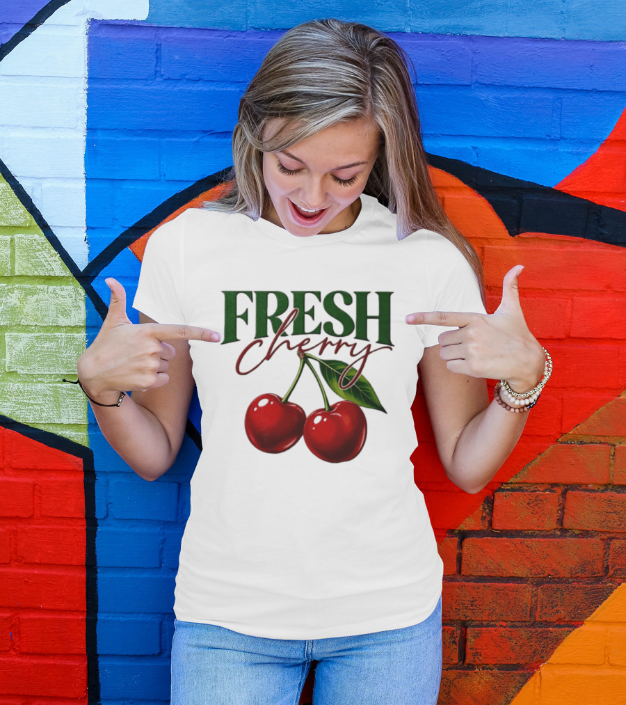 Fresh Cherry Twin Red Fruit And Leaves T-Shirt