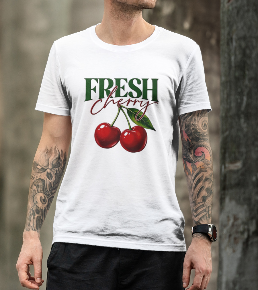 Fresh Cherry Twin Red Fruit And Leaves T-Shirt