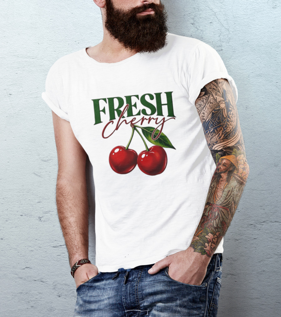 Fresh Cherry Twin Red Fruit And Leaves T-Shirt