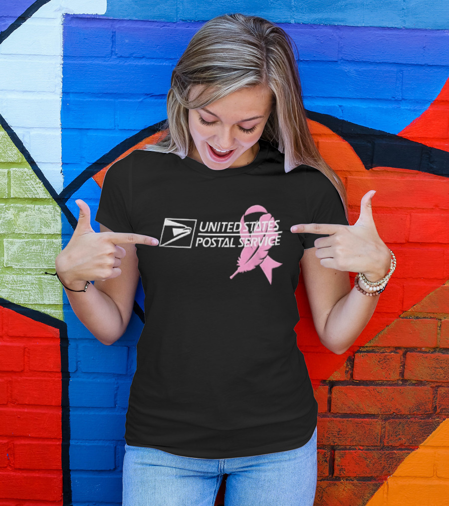 United States Postal Service Pink Breast Cancer Awareness Feather Ribbon T-Shirt