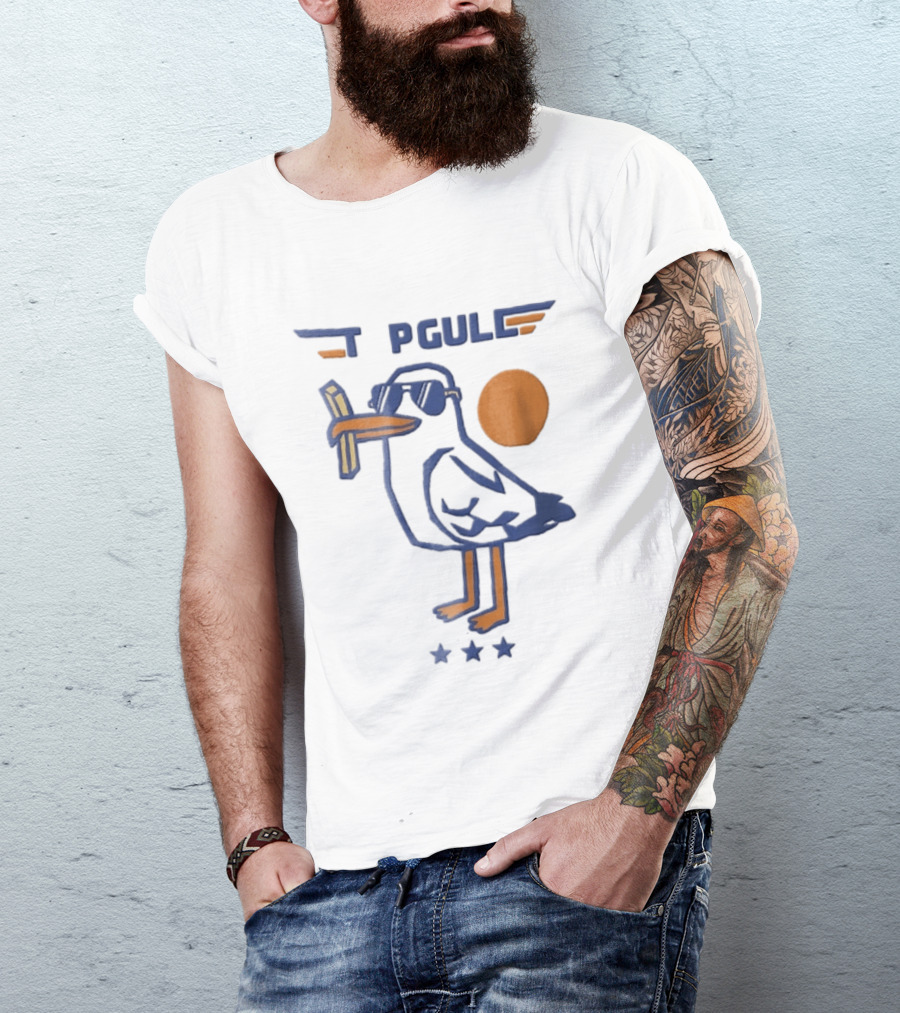 Top Gull Cartoon Seagull Sunglasses French Fries Sun Stars T-Shirt