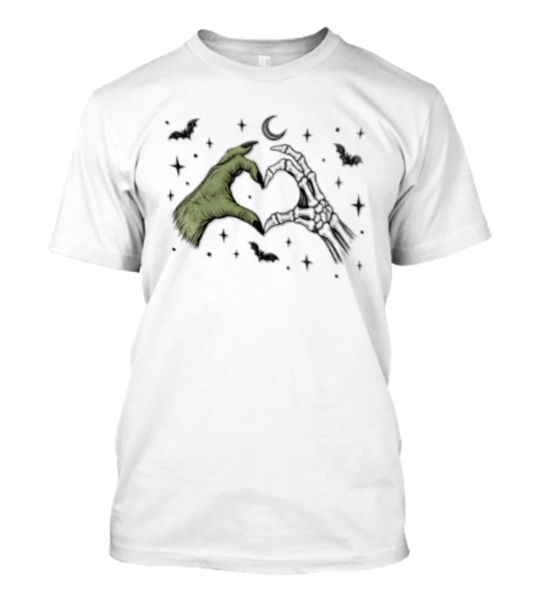 Witch Hand Skeleton Bone Heart Halloween Bats And Moon T-Shirt