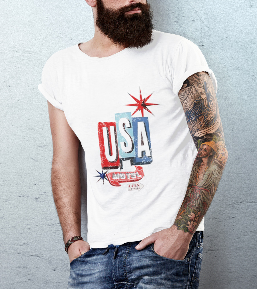 USA Motel Open 24 Hours Retro Sign With Stars T-Shirt